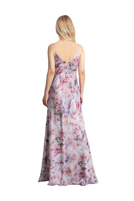 Best Stretch Satin & Floral Long Cowl Neck A-Line Formal Evening Dress