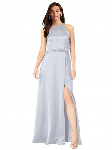 Best Silky Satin Low Back Long Halter Neck A-Line Formal Evening Dress