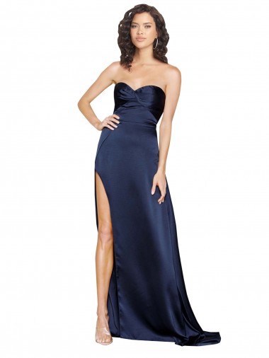 Best Silky Satin Low Back Long Sweetheart A-Line Formal Evening Dress