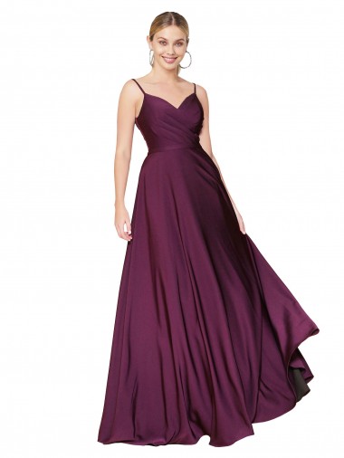 Best Stretch Crepe V-Back Long Spaghetti Straps A-Line Formal Evening Dress