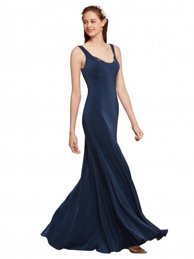 Best Stretch Crepe Low Back Long Round Neck A-Line Evening Dress