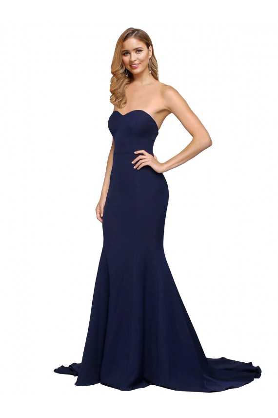 Best Stretch Crepe Low Back Sweep Train Sweetheart A-Line Formal Evening Dress
