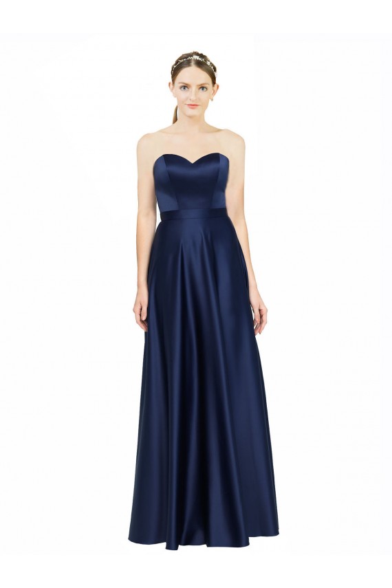 Best Stretch Satin Low Back Long Sweetheart A-Line Black Tie Evening Dress