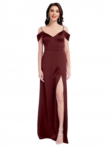 Best Stretch Satin Long Off the Shoulder A-Line Formal Dress