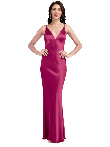 Best Stretch Satin Low Back Long Spaghetti Straps A-Line Formal Evening Dress