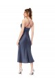 Best Silky Satin Criss Cross Back Midi Length Cowl Neck Sheath High Low Evening Dress