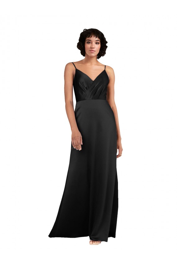 Best Silky Satin Long V-Neck Column Formal Evening Dress