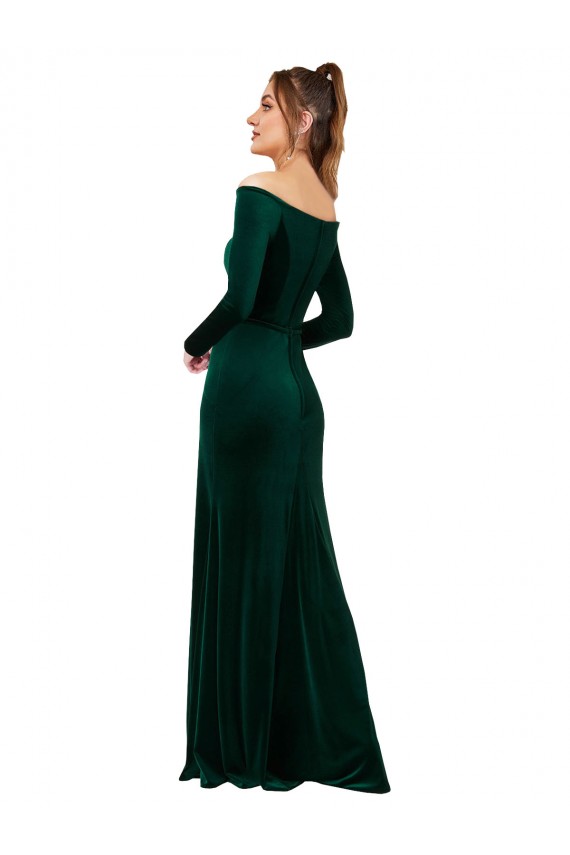 Best Stretch Velvet Long Off the Shoulder Sheath Formal Evening Dress