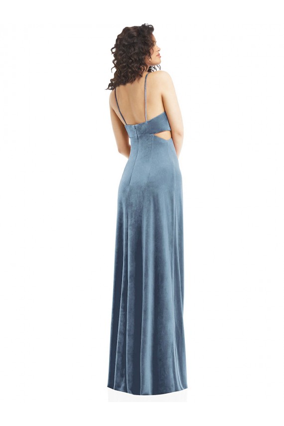 Best Stretch Velvet Low Back Long Square Neck Sheath Formal Evening Dress