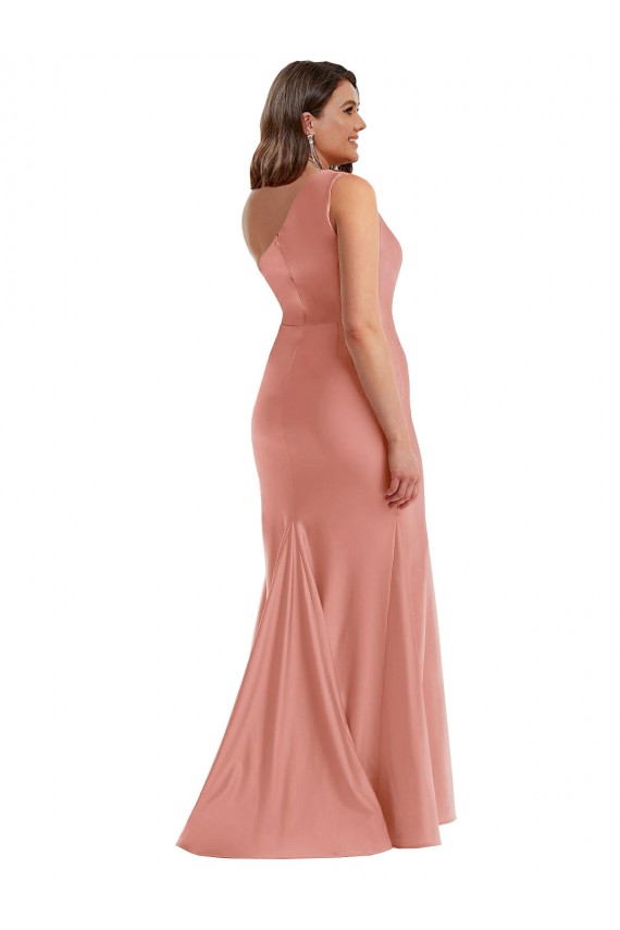 Best Silky Satin Long One Shoulder Mermaid Black Tie Plus Size Evening Dress