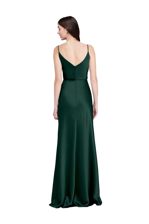 Best Stretch Satin V-Back Long Cowl Neck Sheath Black Tie Evening Dress