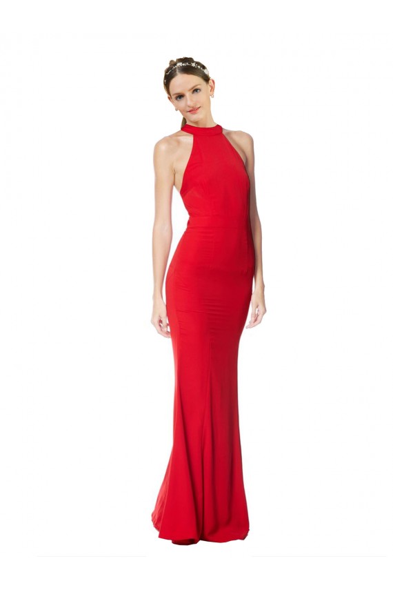 Best Stretch Crepe Long Halter Neck Mermaid Evening Dress