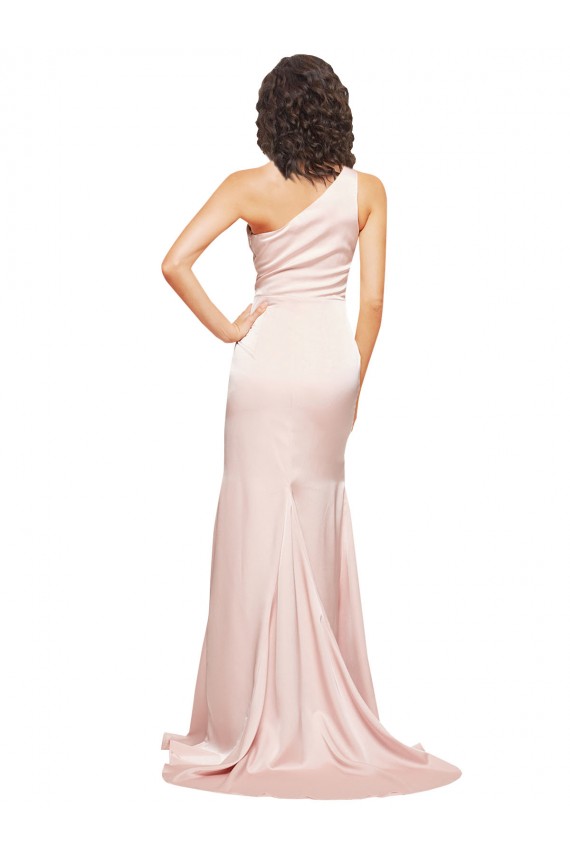 Best Silky Satin Long One Shoulder Sheath Black Tie Evening Dress