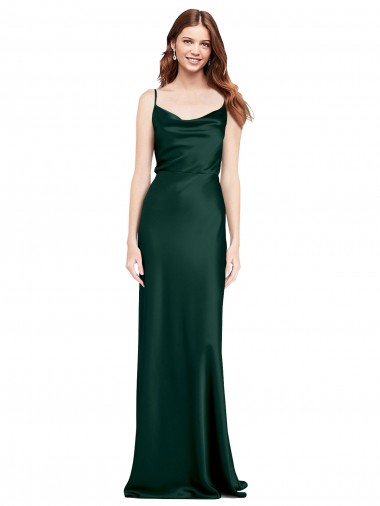 Best Stretch Satin V-Back Long Cowl Neck Sheath Black Tie Evening Dress