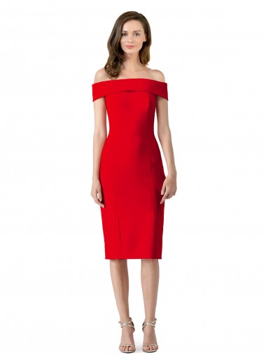Best Stretch Crepe Cocktail Length Off the Shoulder Sheath Formal Evening Dress