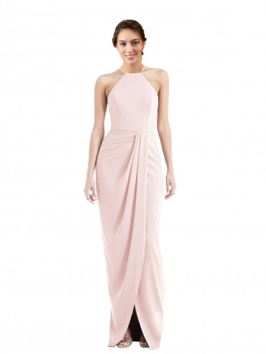 Best Stretch Crepe Long Halter Neck Trumpet Semi Formal Evening Dress