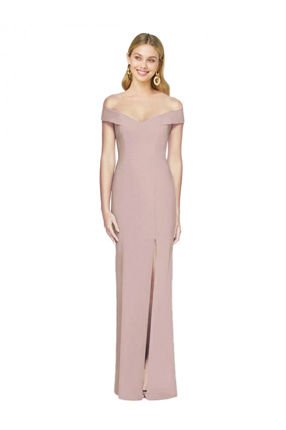 Best Stretch Crepe Criss Cross Back Long Off the Shoulder Trumpet Semi Formal Evening Dress