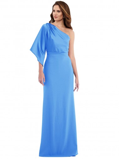 Best Stretch Crepe Long One Shoulder Peacock Blue Trumpet Semi Formal Evening Dress